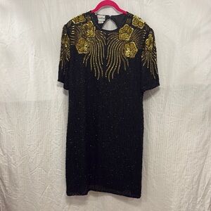 Vintage Fully Beaded Silk Shift Dress